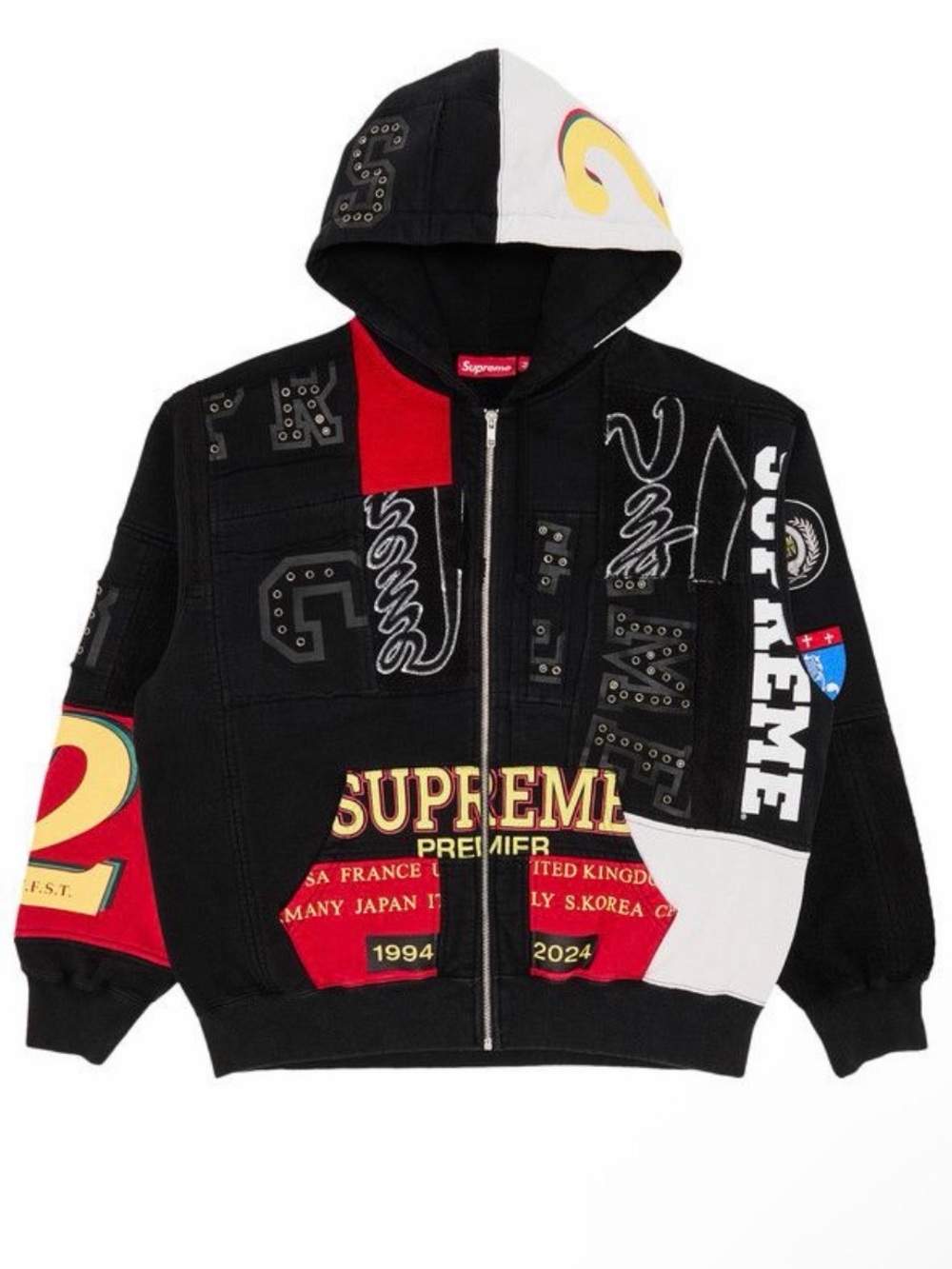 Large Supreme Patchwork Zip Up Hoodie ‘Black’